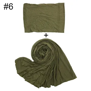 Einfarbiger Baumwoll Modal Damen Schal und Unterziehkappe Set, weich und bequem.