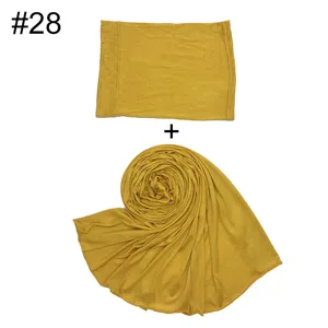 Einfarbig Baumwolle Modal Schal Innere Kappe Set, weiche Damen Hijab Kombination.