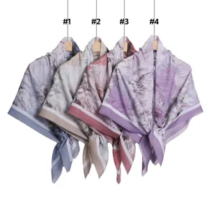Large size art oil painting print square scarf wave edge floral women scarf headwear accessory detail