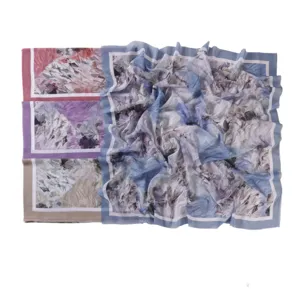 Large artistic oil painting print square scarf with wavy edge floral women headscarf