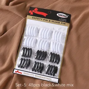 48pcs Noir Blanc Epingles de Surete Hijab Set Clips Tete Plastique Foulard Echarpe
