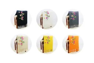 Chal bufanda mujer elegante imitación cachemir bordado flores flecos varios colores