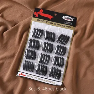 Ensemble d'epingles de surete hijab noires, 48pcs clips foulard en plastique pour vetement.