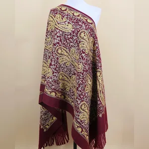 Écharpe châle d'hiver épaisse et chaude brodée de cachemire bordeaux élégante foulard wrap