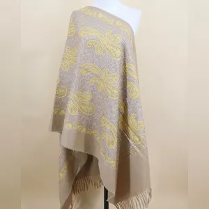 Écharpe châle imitation cachemire brodée de paisley fil d'or 450g de haute qualité