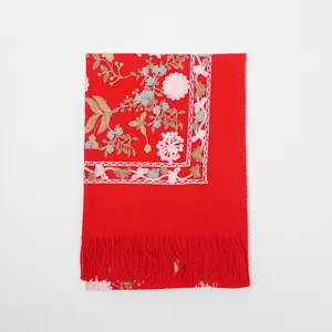 Sciarpa in Imitazione Cashmere Stile Etnico Bohemien per Donne Ricamo Foglie di Ginkgo Scialle Caldo con Nappe Mantella Moda Invernale