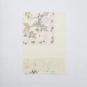 Sciarpa da donna in finto cashmere ricamata a foglia di ginkgo boho scialle caldo