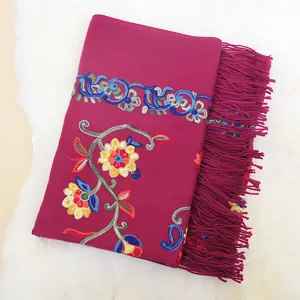 Autumn winter new 280g ethnic paisley embroidered cashmere feel women scarf warm shawl