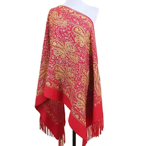 Châle imitation cachemire brodé paisley rouge écharpe d'hiver chaude et épaisse.