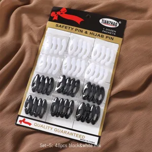 Plastik Sicherheitsnadeln Hijab Clips 48 Stück schwarz weiß Mix Schal Tuch Nadeln Set