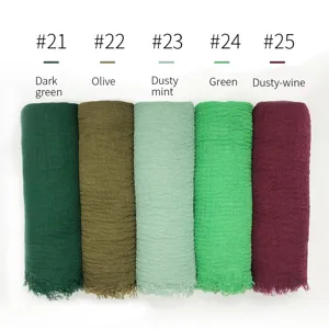 Donna tinta unita TR cotone stropicciato hijab sciarpa avvolgere scialle vari colori.