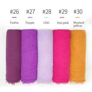 Scialle hijab stropicciato in cotone TR tinta unita da donna, foulard copricapo versatile.