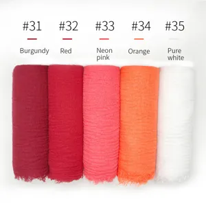 Sciarpa Plissé Frangiata Tinta Unita in Cotone TR Foulard Scialle Donna Multicolore