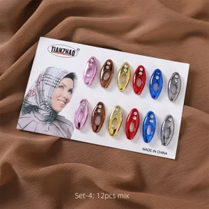 Σετ καρφίτσες hijab με στραζ, 12 τεμ. μεταλλικά οβάλ κλιπ μαντιλιού αξεσουάρ μόδας