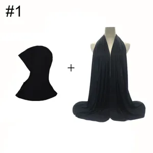 Modal Hijab Cap and Scarf Set Black Muslim Under Cap Women Headwear Daily Wear New