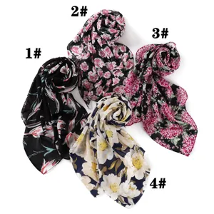 Foulard carre en mousseline florale hijab femme leger respirant couvre-chef multicouleur