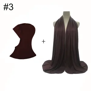 Modal hijab inner cap and long scarf set for women soft dark brown Muslim headwear