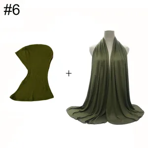 Women modal stretch long cap and jersey scarf set, soft mercerized cotton hijab set.