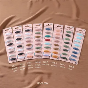 Colorful plastic safety pins set, hijab scarf clips anti-glare brooches, 8 pcs card pack.