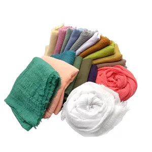 Multicolor raw edge wrinkled TR cotton scarf headscarf for women, stylish hijab and shawl.