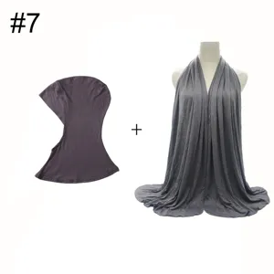 Modal stretch hijab cap and scarf set, dark gray under scarf and wrap for Muslim women.