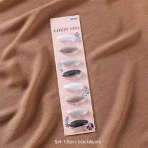 Plastic safety pins set hijab scarf clips 8pcs black grey packaging card detail view