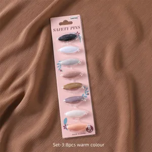 Close up view of the colorful plastic safety pins set, detailed design for daily hijab styling.