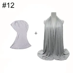 Modal Hijab Inner Cap And Scarf Set Grey Muslim Women Jersey Headwear Two-Piece