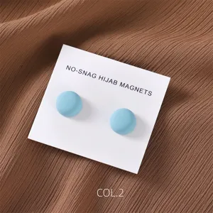 Matte finish round magnetic hijab pins, two piece set for scarves and shawls, blue color.