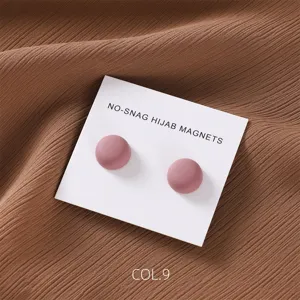 Round matte magnetic hijab pins scarf clips, stylish pink alloy accessories two piece set.