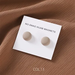 Matte round magnetic hijab pins detail view, secure clothing fasteners, two pieces set.