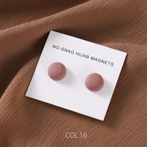 Matte round magnetic hijab pins set, color alloy scarf buckle detail display for women.