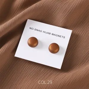 Matte round magnetic hijab pins set of two, brown alloy scarf clips for daily shawl accessories.