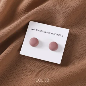 Matte round magnetic hijab pins detail view, stylish metal scarf and shawl clips, set.