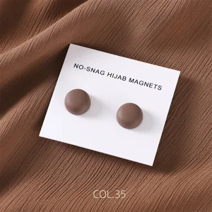 Matte round hijab magnets magnetic pins scarf clips set of two in brown color detail view