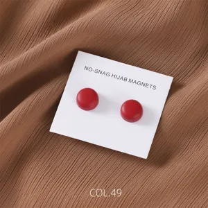 Matte red round magnetic hijab pins, solid alloy scarf clips, two pieces set for daily wear.