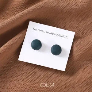 Matte round magnetic hijab pins, secure scarf clips for women, dark blue color, 2 pieces pack.