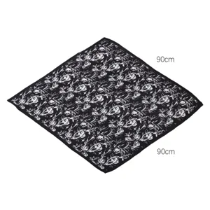 Black white vintage rose print square scarf, 90cm chiffon head wrap sun protection.