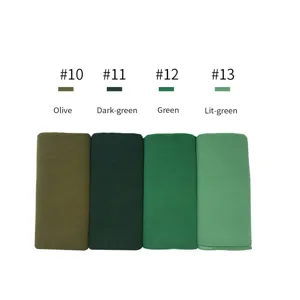 Detailed view of women chiffon hijab scarf in olive dark green and light green colors.