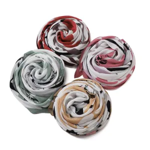Pleated chiffon square scarf stylish digital print headband headwrap multi color