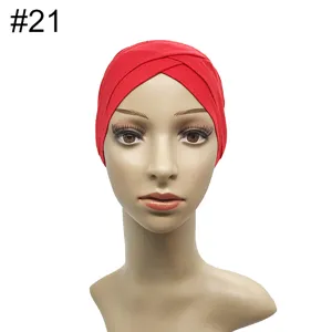 Rote Modal Stretch Unterziehhaube Kreuz-Turban Kopfbedeckung Damen bequemer Alltag