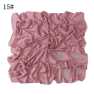 Effen chiffon strass vierkante hijab, elegante Maleisische hoofddoek voor dames.