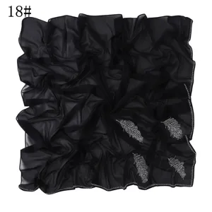Zwarte chiffon vierkante sjaal met strass steentjes bladontwerp mode hoofddoek