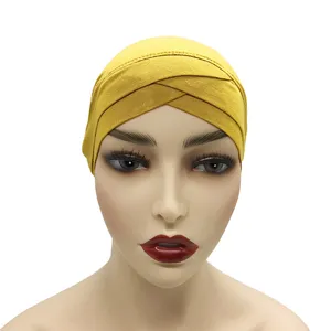 Modal Stretch Unterziehkappe Kreuz Turban Hijab Kappe bequem atmungsaktiv Kopfbedeckung gelb