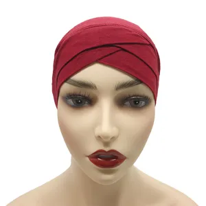 Roter Modal Kreuz Front Turban Mütze elastische Innere Kappe islamisches Kopftuch Damen