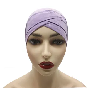Modale elastische Kreuz-Vorderseite Turban Unterziehkappe für Damen, atmungsaktiv und weich.