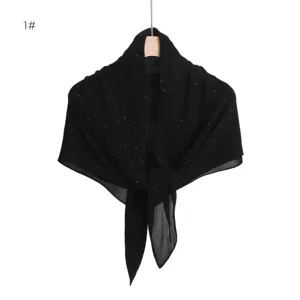 Black pleated chiffon square scarf with silver shimmer detail, lightweight sun protection shawl.