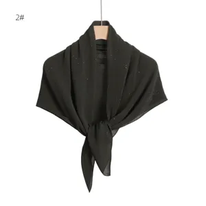 Dark green pleated chiffon square scarf with shimmer glitter detail for women stylish shawl.
