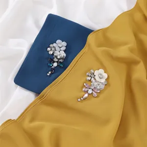 Elegant handmade rhinestone chiffon scarf with crystal floral embellishments for women.
