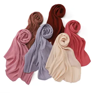 Hijab in chiffon plissettato tinta unita, lunga sciarpa scialle traspirante morbida lucente.